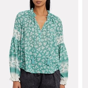 Veronica Beard Kalina Floral Silk Peasant Blouse Size 12